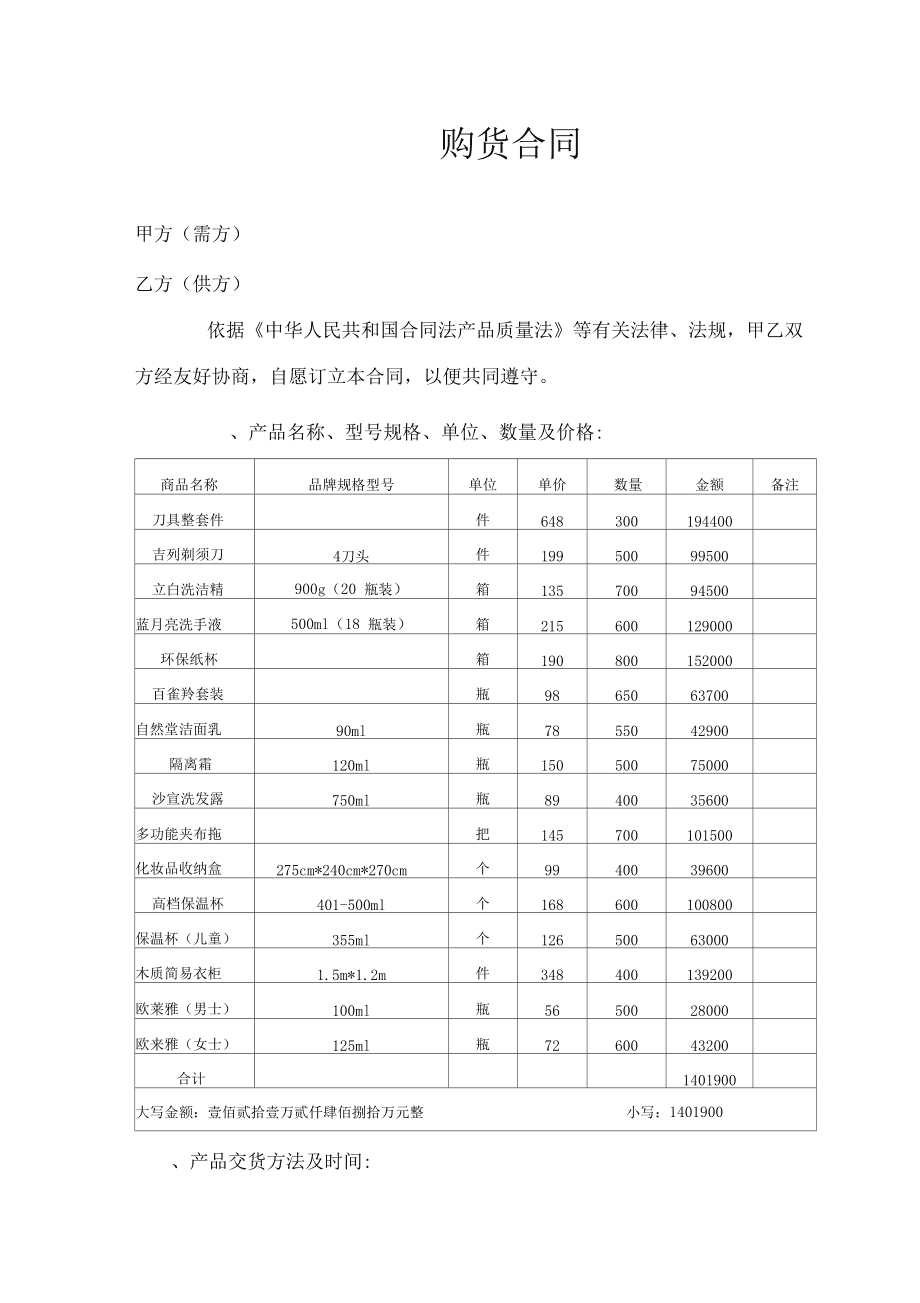 日用百貨購(gòu)貨合同